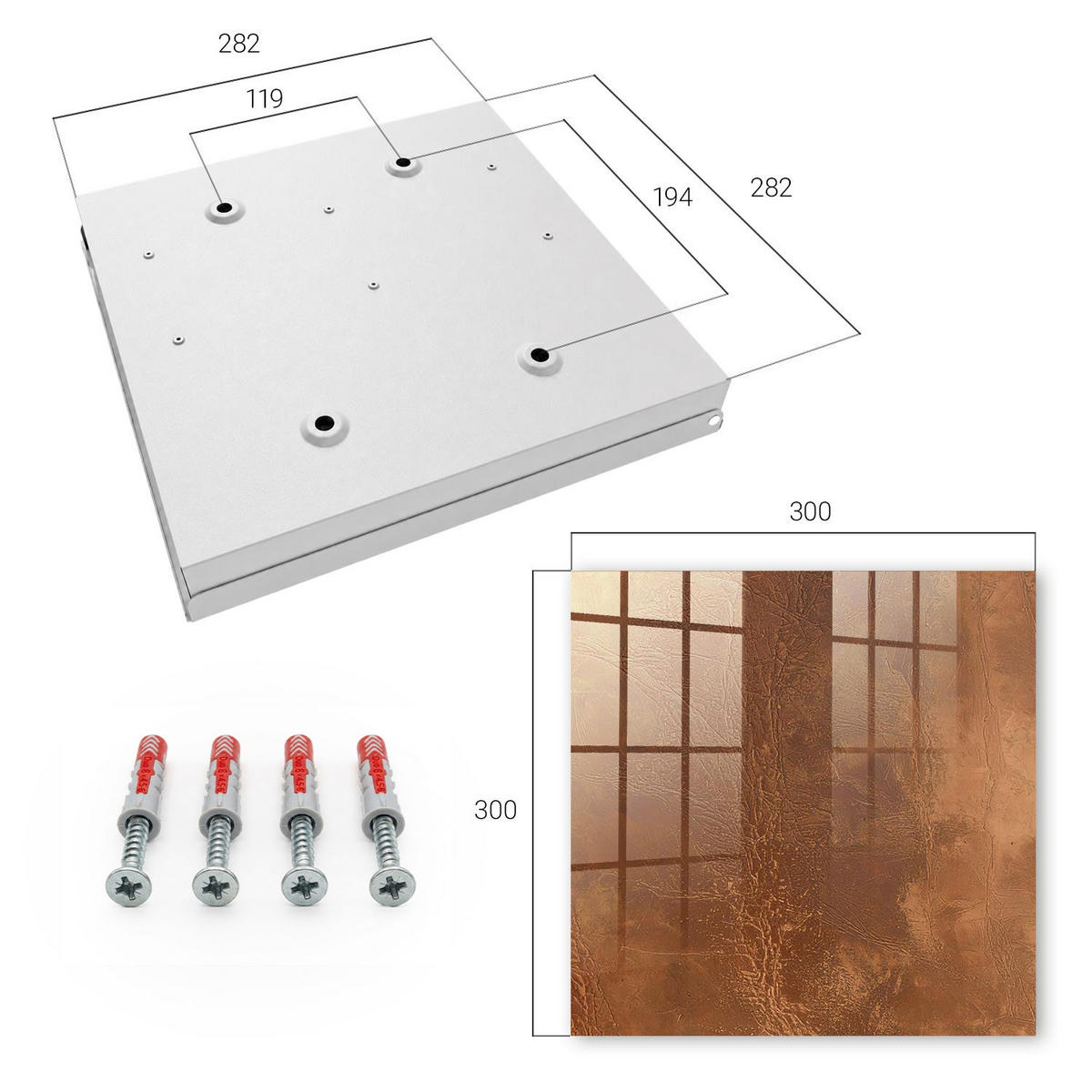 SCHLÜSSELBOX Weiß 30x30 cm – Türöffnung nach rechts - Hautstruktur - Braun, Metall (30/30/5cm) - TULUP