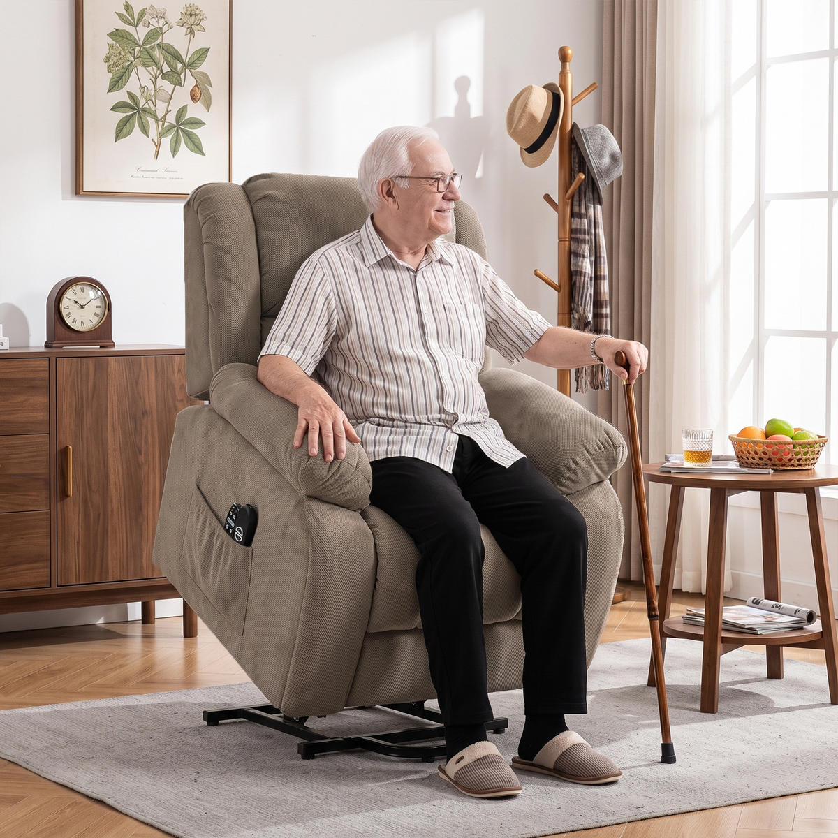 FERNSEHSESSEL-MIT-AUFSTEHHILFE Samt Braun - Hellbraun/Schwarz, Holz/Textil (104/100/93cm) - HOMCOM
