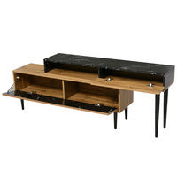 TV-SCHRANK in Natural Wood mit Marmor-Optik und Eisenbeinen 110/39/45 cm - Eichefarben, Holzwerkstoff (129/58/30cm) - Redom