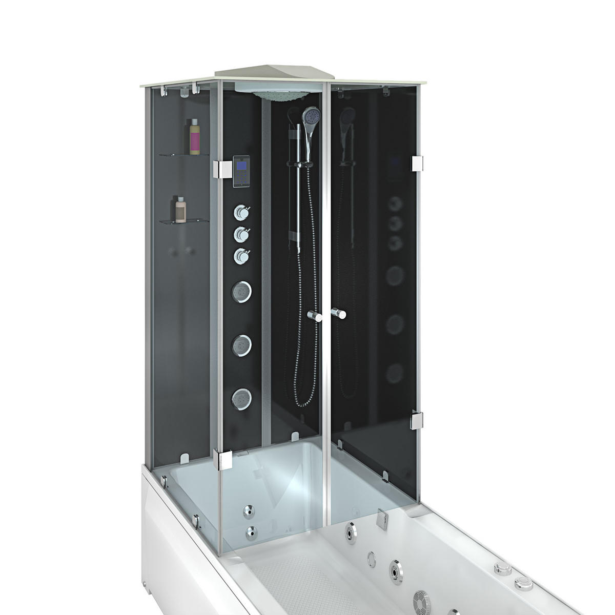 WHIRLPOOL Dusche Kombination K05-R33-WP-EC 90x180 cm - Schwarz, Glas/Kunststoff (180/225/90cm) - AcquaVapore by Sandra Jentho