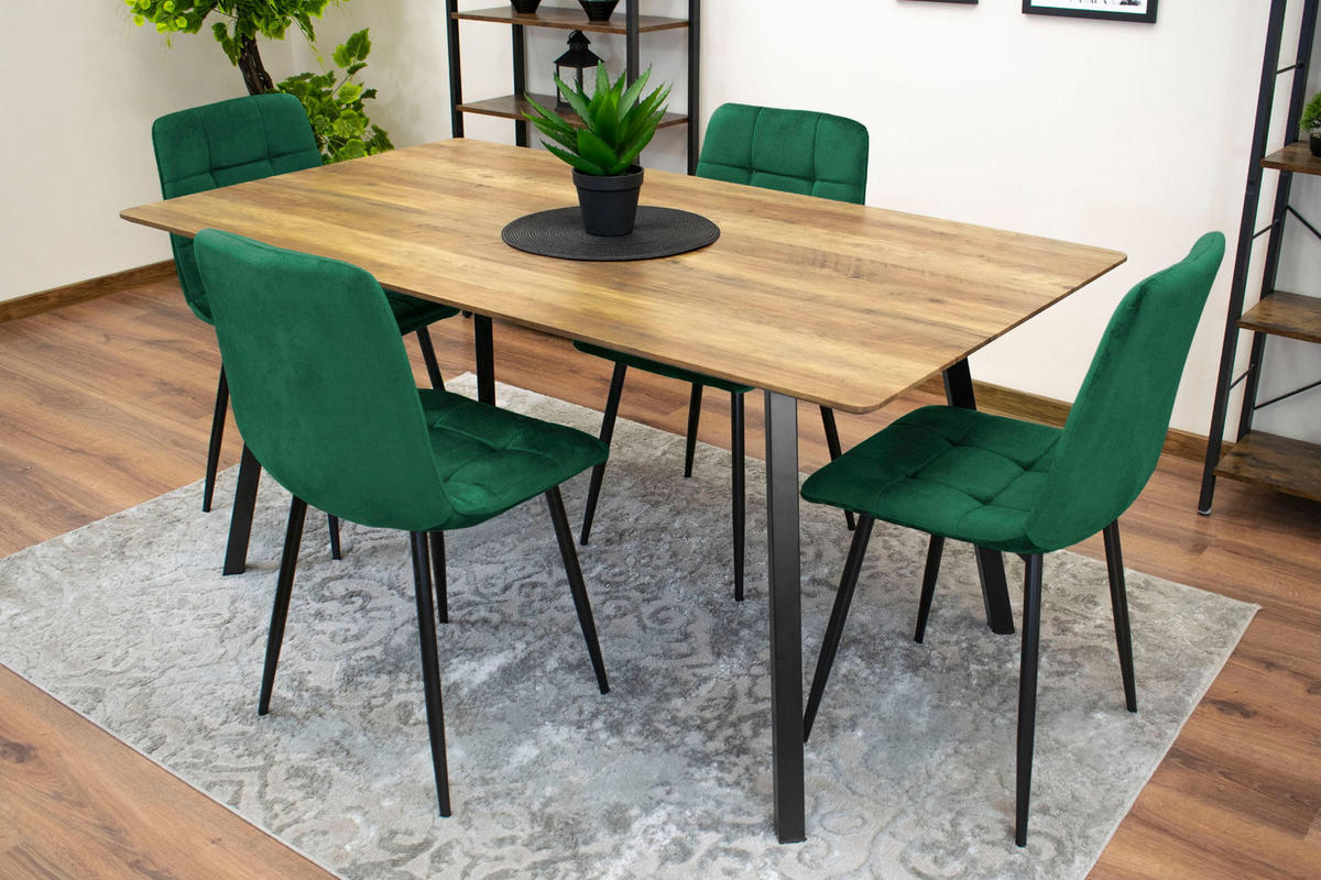 STUHL CETARA 6-er Set, Grün, mit Samtstoff gepolstert - Anthrazit, Textil/Metall (54/88/60cm) - Komodee