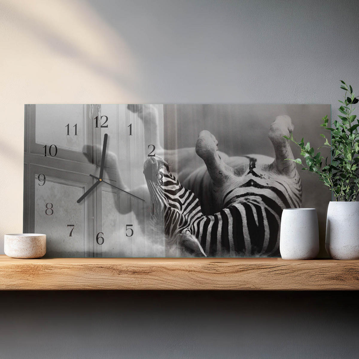 WANDUHR 60x30 cm - Blumenkunst - Schwarz, Glas (60/30/0.4cm) - TULUP