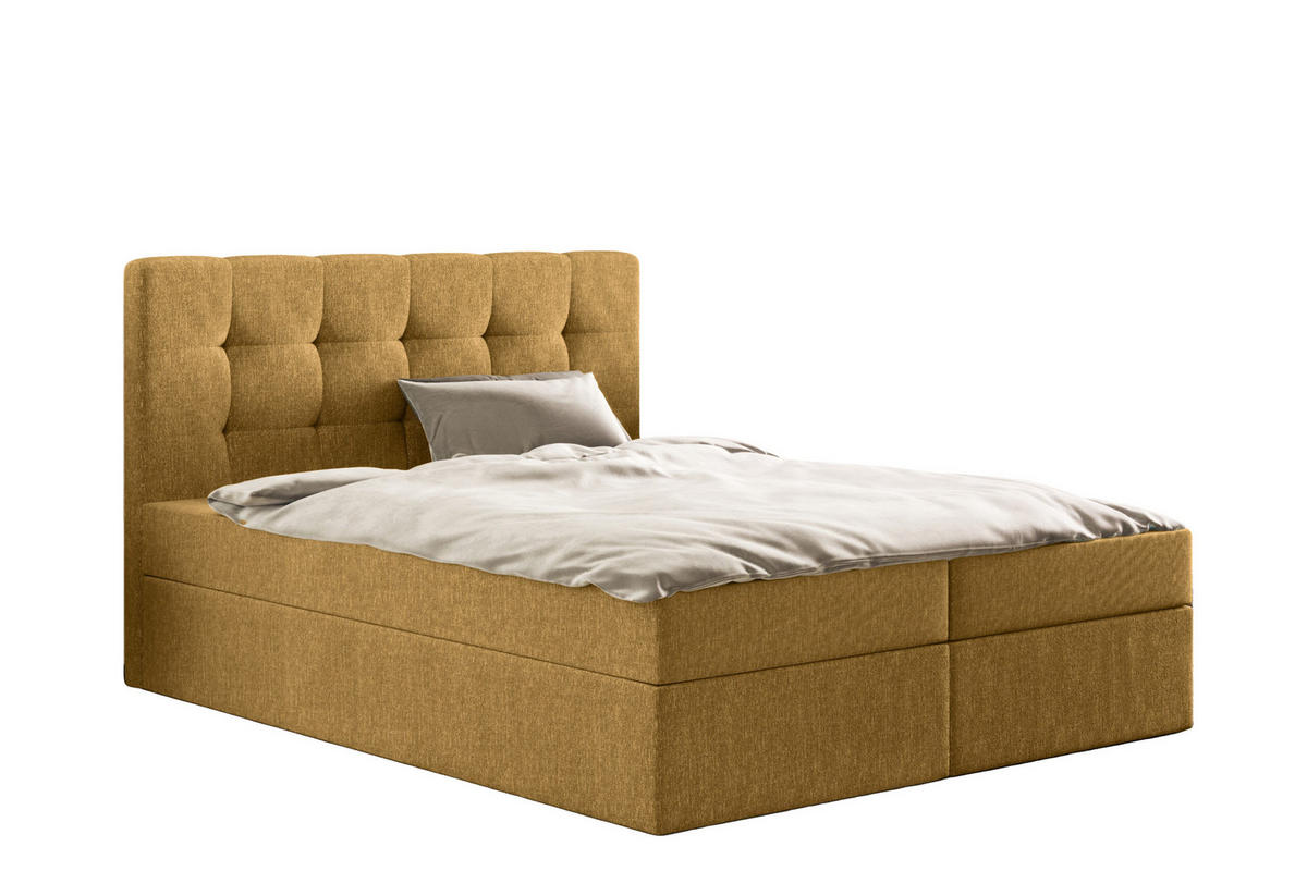 BOXBETT Mit Matratze Und Bettkasten, LUDANO Stoff Sydney Gelb 120x200 cm H2-Pocket - Gelb, Holz (120/200cm) - Kaiser Möbel