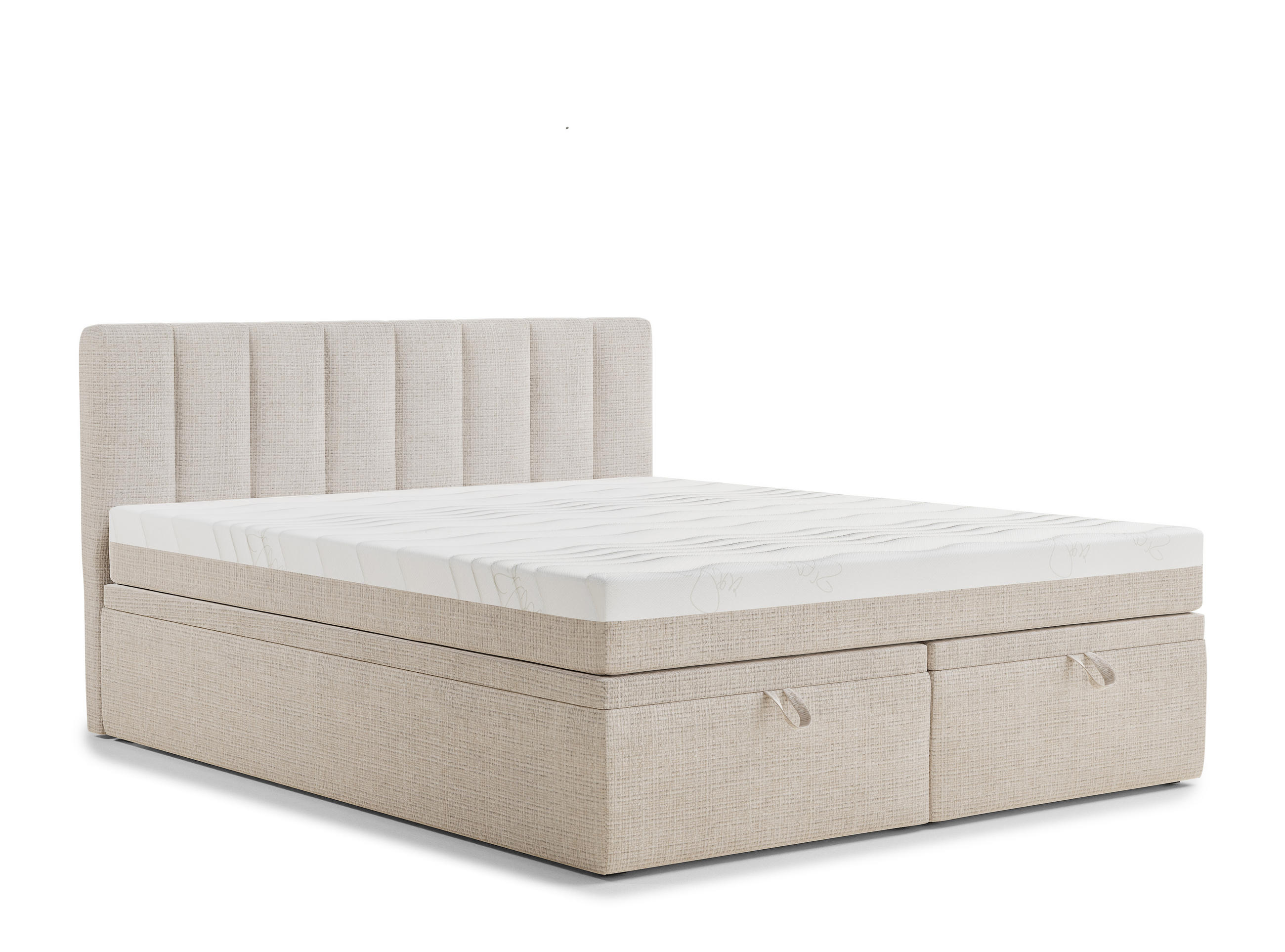 BOXBETT 140/200 cm Lovage S, in Creme, Matratze, gepolstertes Kopfteil, Bettkasten, H3 = fest - Creme/Schwarz, Holz/Holzwerkstoff (140/200cm) - Maison de Reve