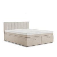 BOXBETT 140/200 cm Lovage S, in Creme, Matratze, gepolstertes Kopfteil, Bettkasten, H3 = fest - Creme/Schwarz, Holz/Holzwerkstoff (140/200cm) - Maison de Reve