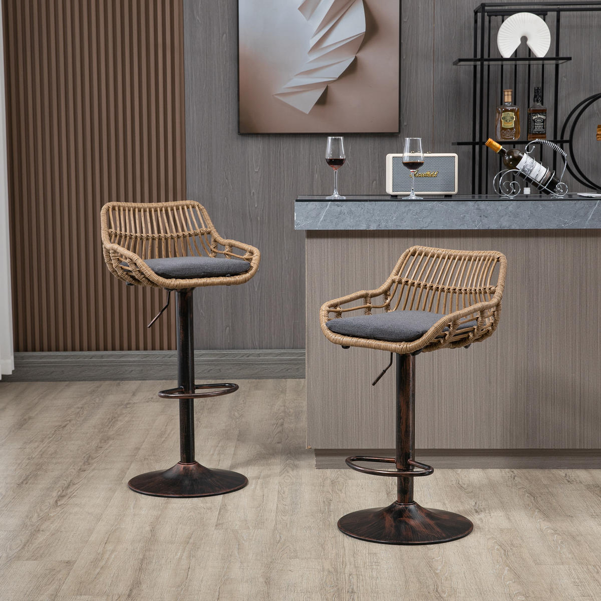 BARHOCKER 2er Set Höhenverstellbar, 360° drehbar, Fußstütze, Grau - Grau, Metall (49/109/48cm) - PARAFTA HOME