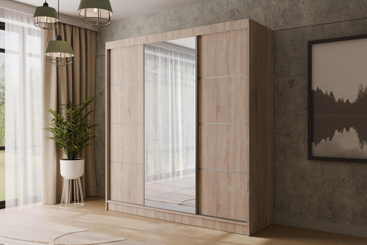KLEIDERSCHRANK mit Spiegel V2-LOFTIA 215x200 cm Sonoma - Sonoma Eiche, Holzwerkstoff (200/215/61cm) - ALTDECOR