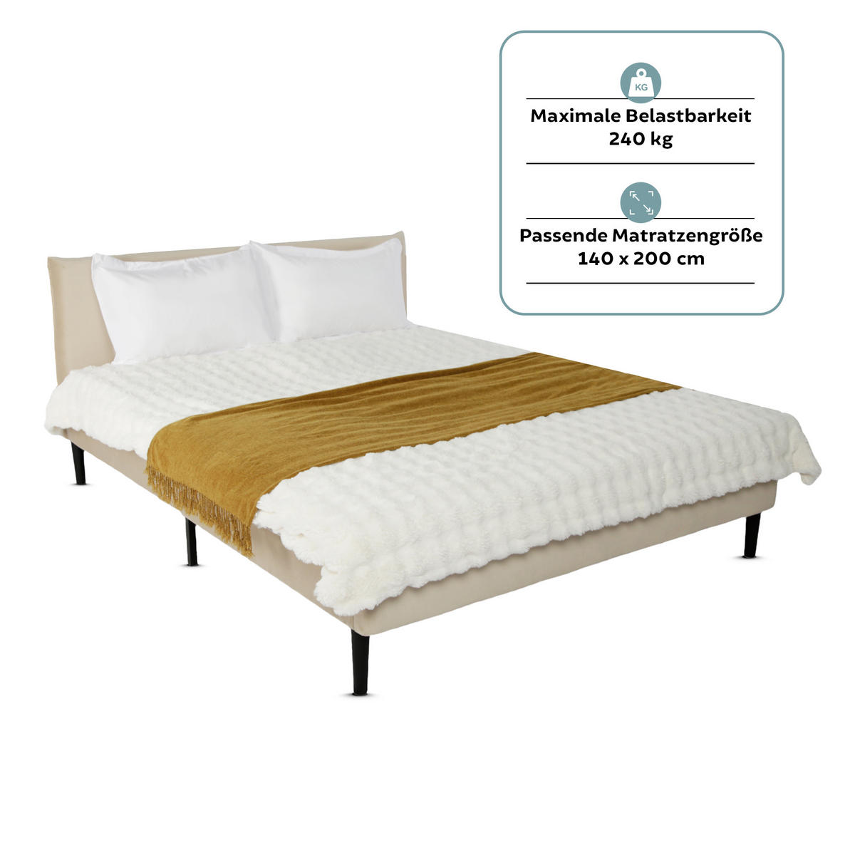 POLSTERBETT 140x200 cm Beige samt - Beige, Textil (140/200cm) - Home Collective