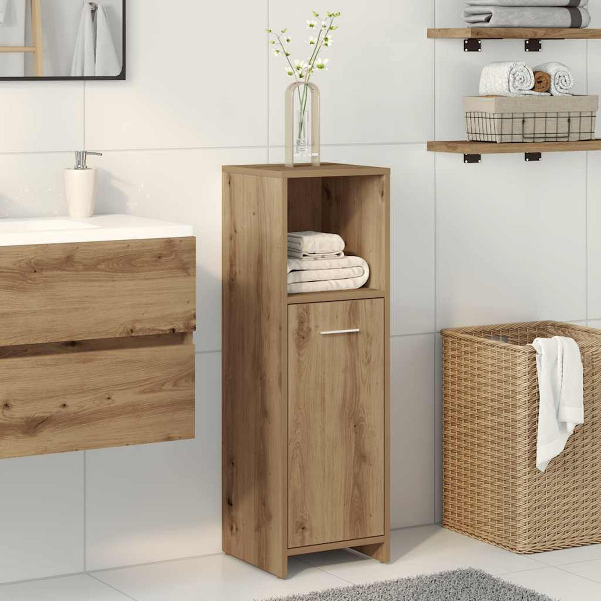 BADSCHRANK Artisan-Eiche 30/30/95 Cm Holzwerkstoff - Braun, Holzwerkstoff (30/95/30cm) - vidaXL