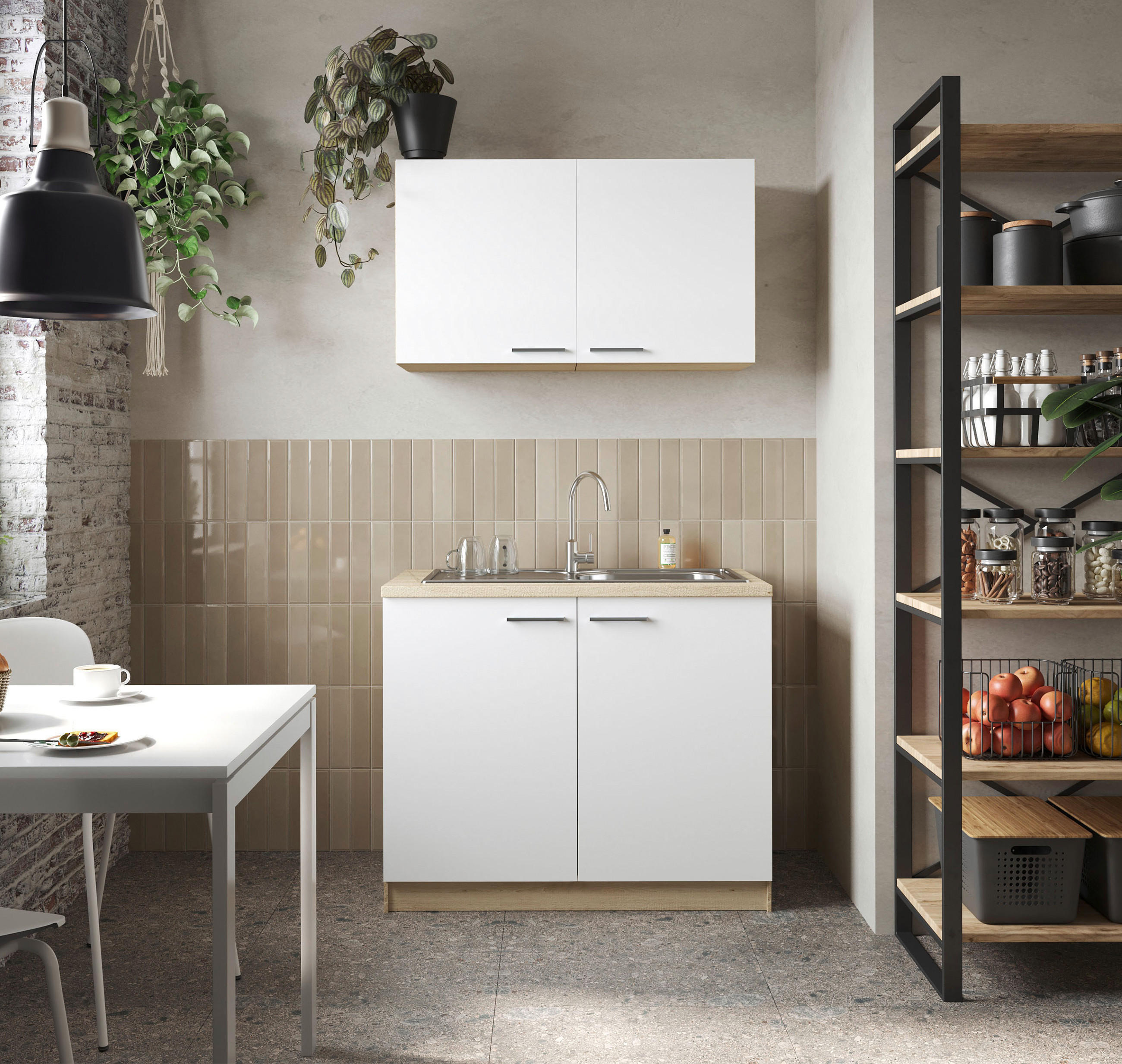 Küchenarten - weiße Miniküche für kleine Wohnung