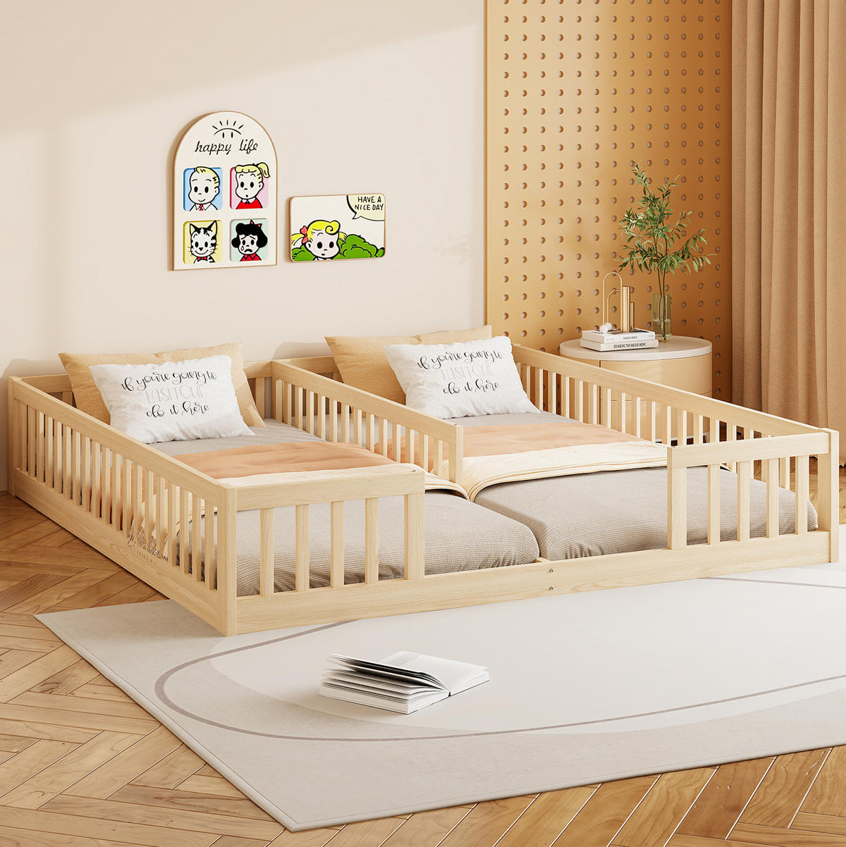KINDERBETT 204/187/40 cm mit 2 Liegeflächen 90/200 cm aus Kiefernholz - Naturfarben, Holz (90/200cm) - BEAOK