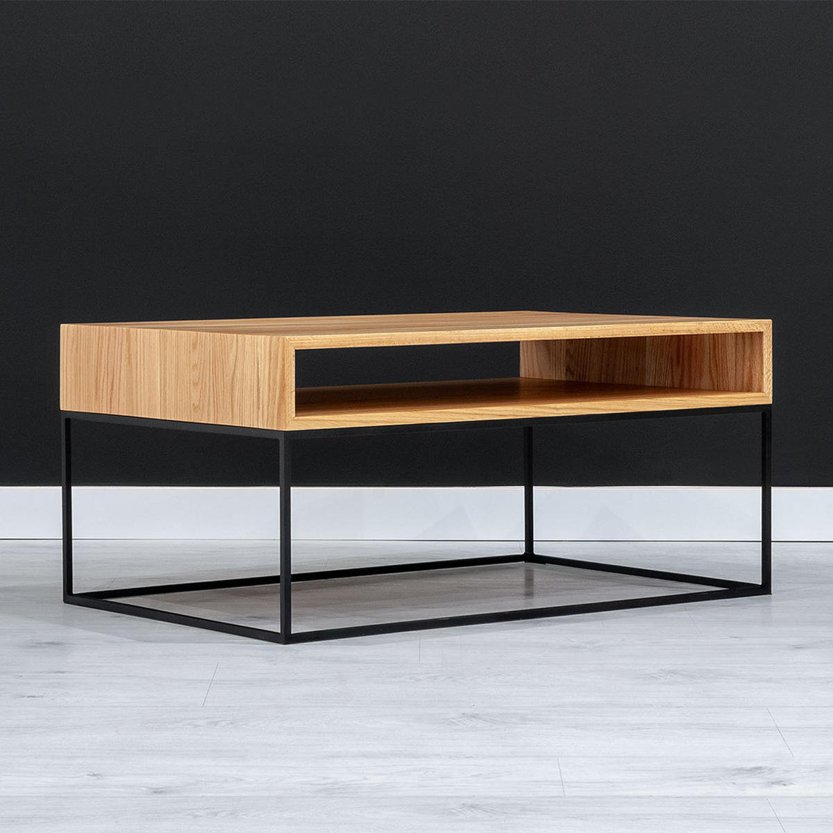 COUCHTISCH Loom aus massivem Eichenholz 140 cm - Eichefarben/Schwarz, Holz/Metall (140/60/45cm) - Danzz