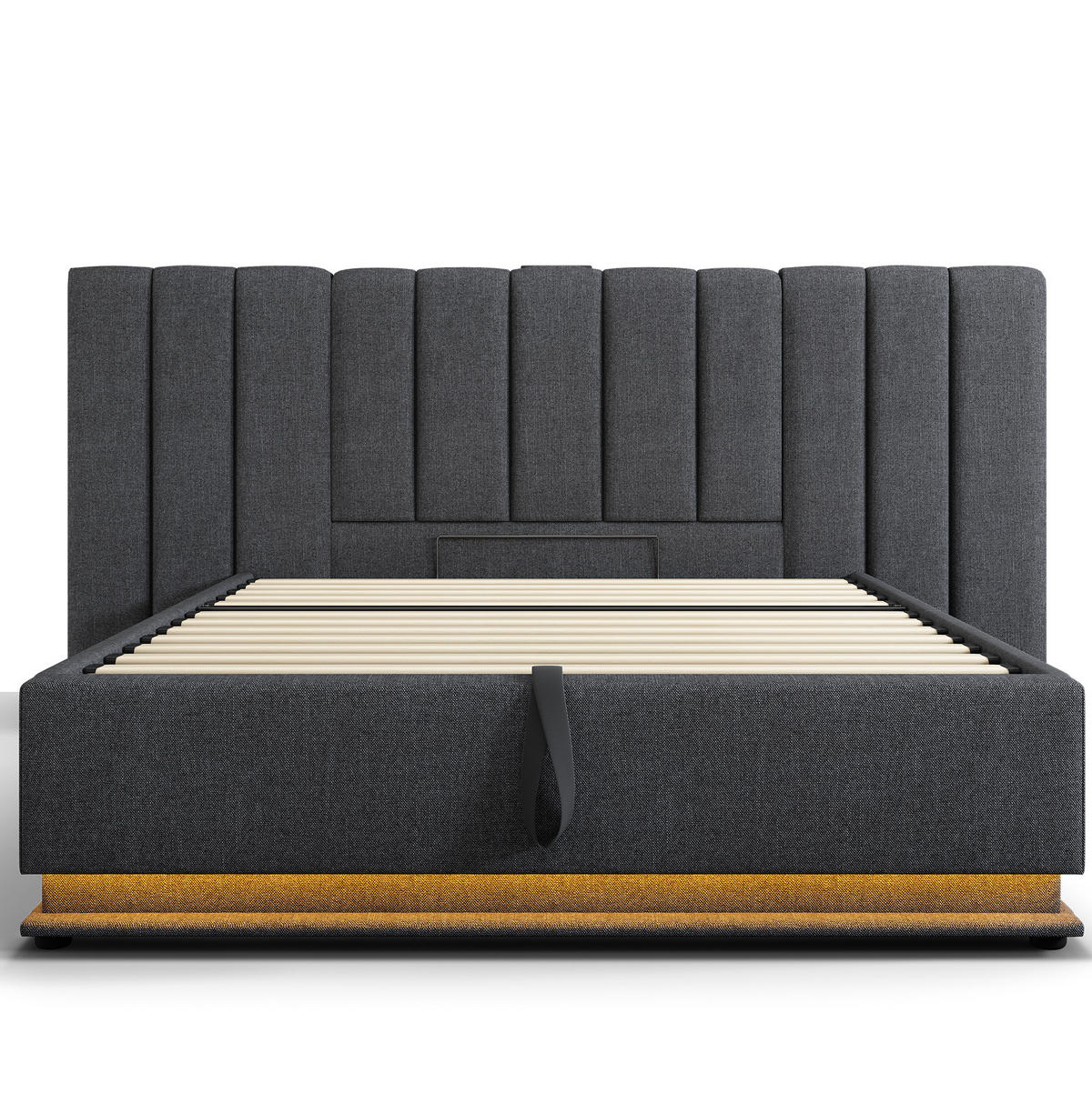 POLSTERBETT 160/200 cm Grau mit Stauraum, LED-Beleuchtung und USB-Ladefunktion - Grau, Textil (160/200cm) - Flora Grace