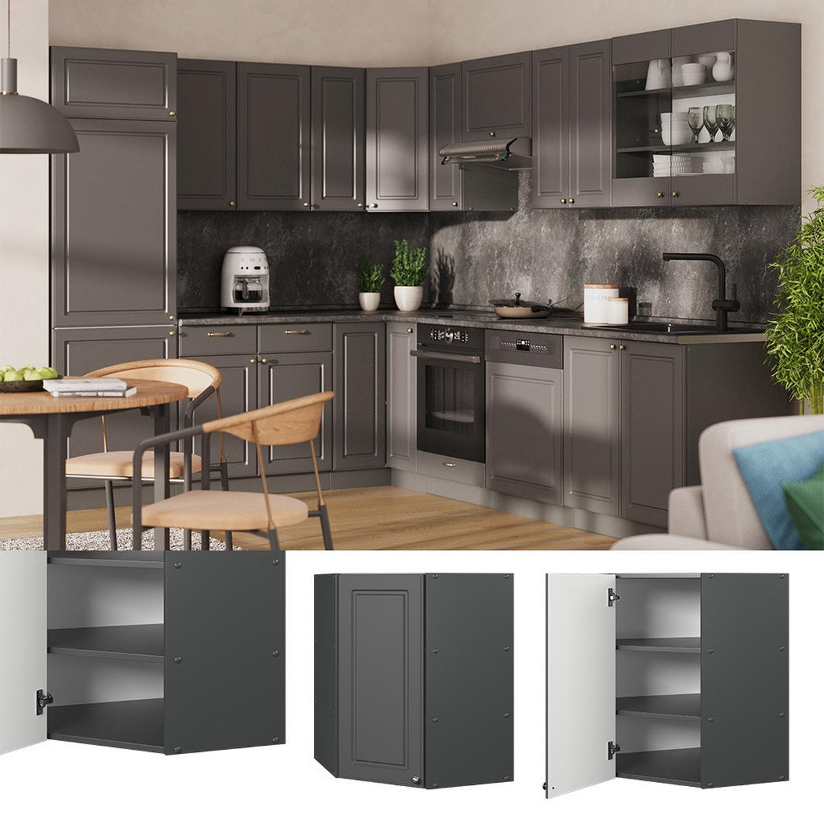 ECKHÄNGESCHRANK Fame-Line Anthrazit-Gold Landhaus 57 cm - Anthrazit, Holzwerkstoff (57/72/34.1cm) - Vicco