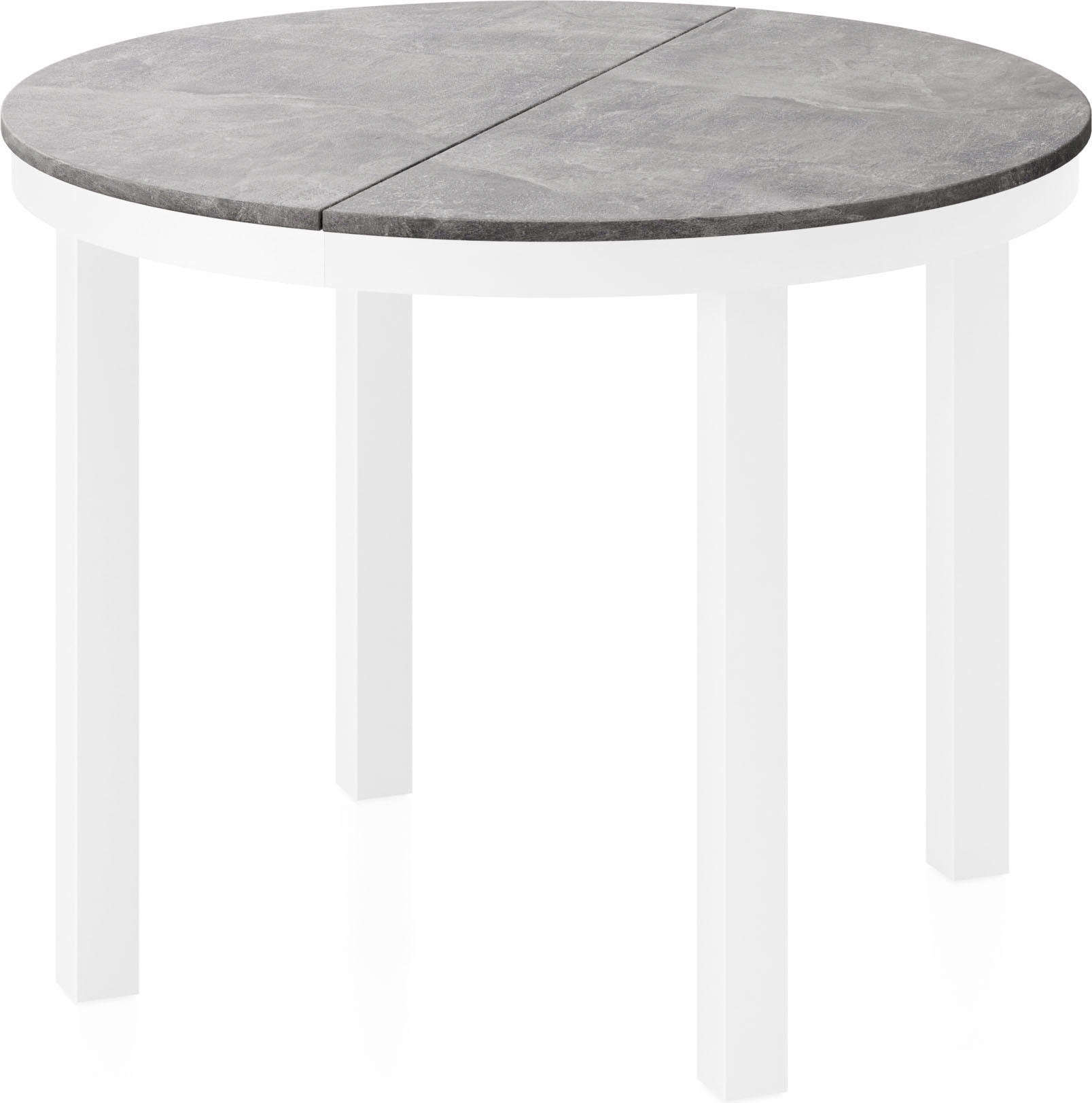 ESSTISCH Rowan Weiß runder ausziehbarer, Grauer Beton 100-176/100/76 cm - Hellgrau/Weiß, Holzwerkstoff/Metall (100/100/76cm) - WFL GROUP