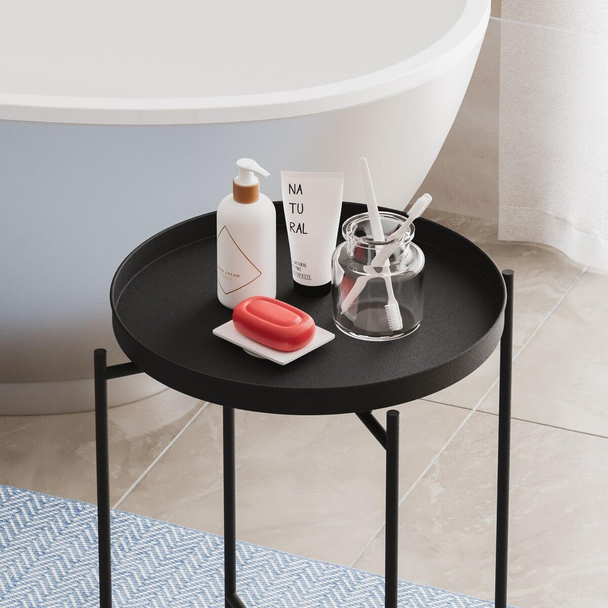 BEISTELLTISCH mit runder platte mit rand aus metall 46/46/56 cm - Schwarz, Metall (46/46/56cm) - Calicosy