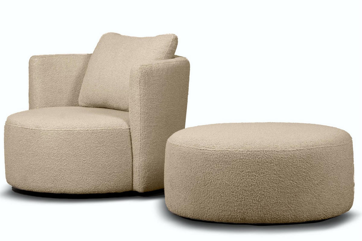 DREHSESSEL RAGGI 360° Drehfunktion mit inklusive dekorativem Kissen, Beige - Beige, Textil (92/75/94cm) - KONSIMO®
