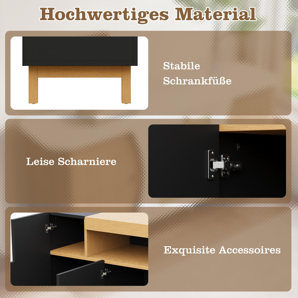 SIDEBOARD 120,5/42/96 cm aus Spanplatte mit 3 Türen und offenem Mittelfach Schwarz - Schwarz, Holzwerkstoff (120.5/96/42cm) - Modenvie