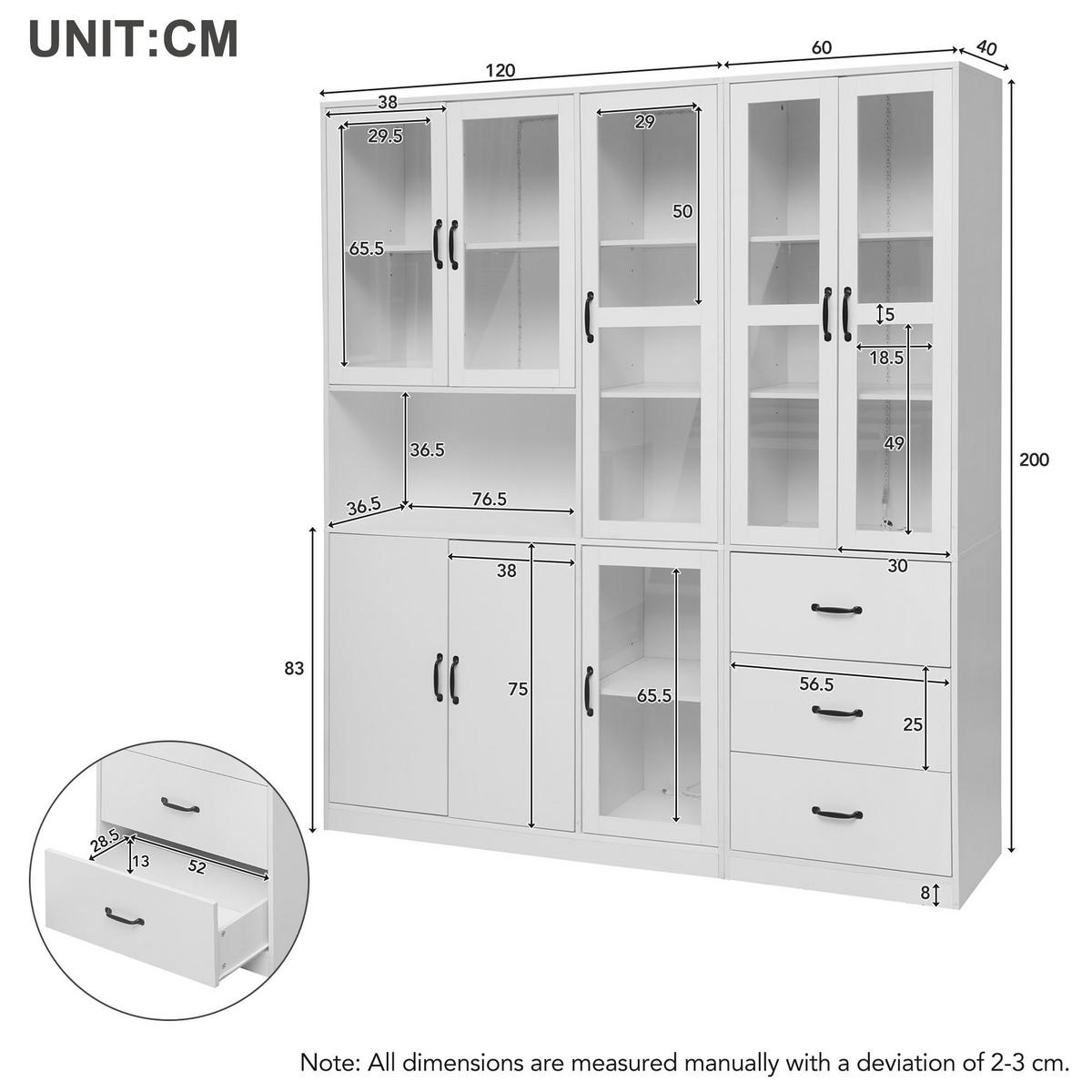 VITRINENSCHRANK 180/40/200 cm weiß aus Spanplatte mit LED und 8 Türen - Weiß, Holzwerkstoff (180/200/40cm) - OKWISH