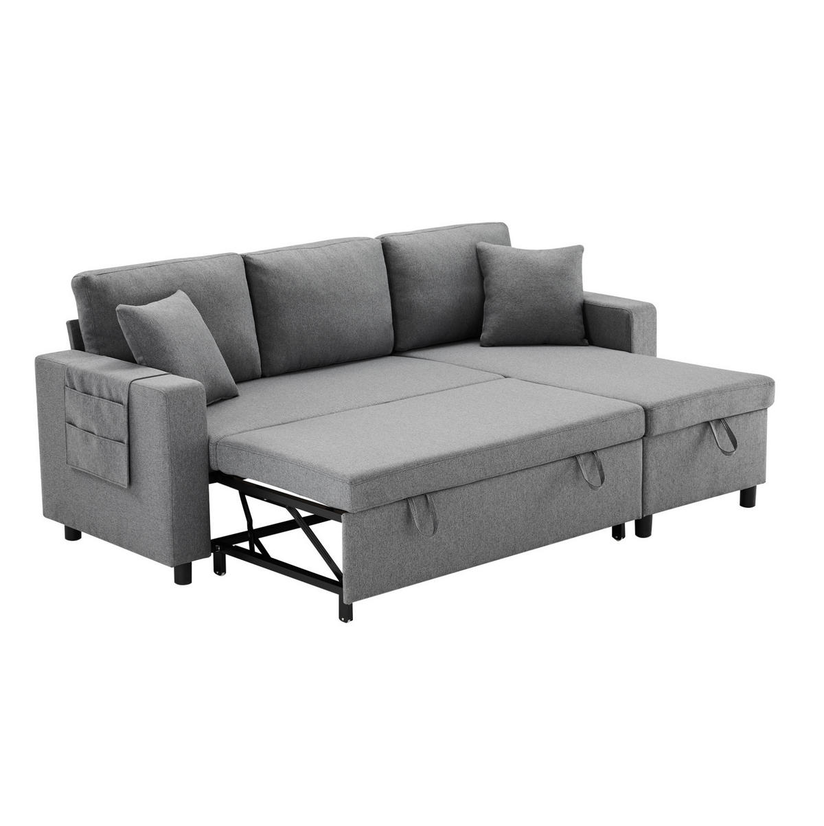 ECKSOFA L-Form mit Stauraum und Chaiselongue Dunkelgrau 219,5/142,5/83 cm - Dunkelgrau, Textil (219.5/142.5cm) - OKWISH