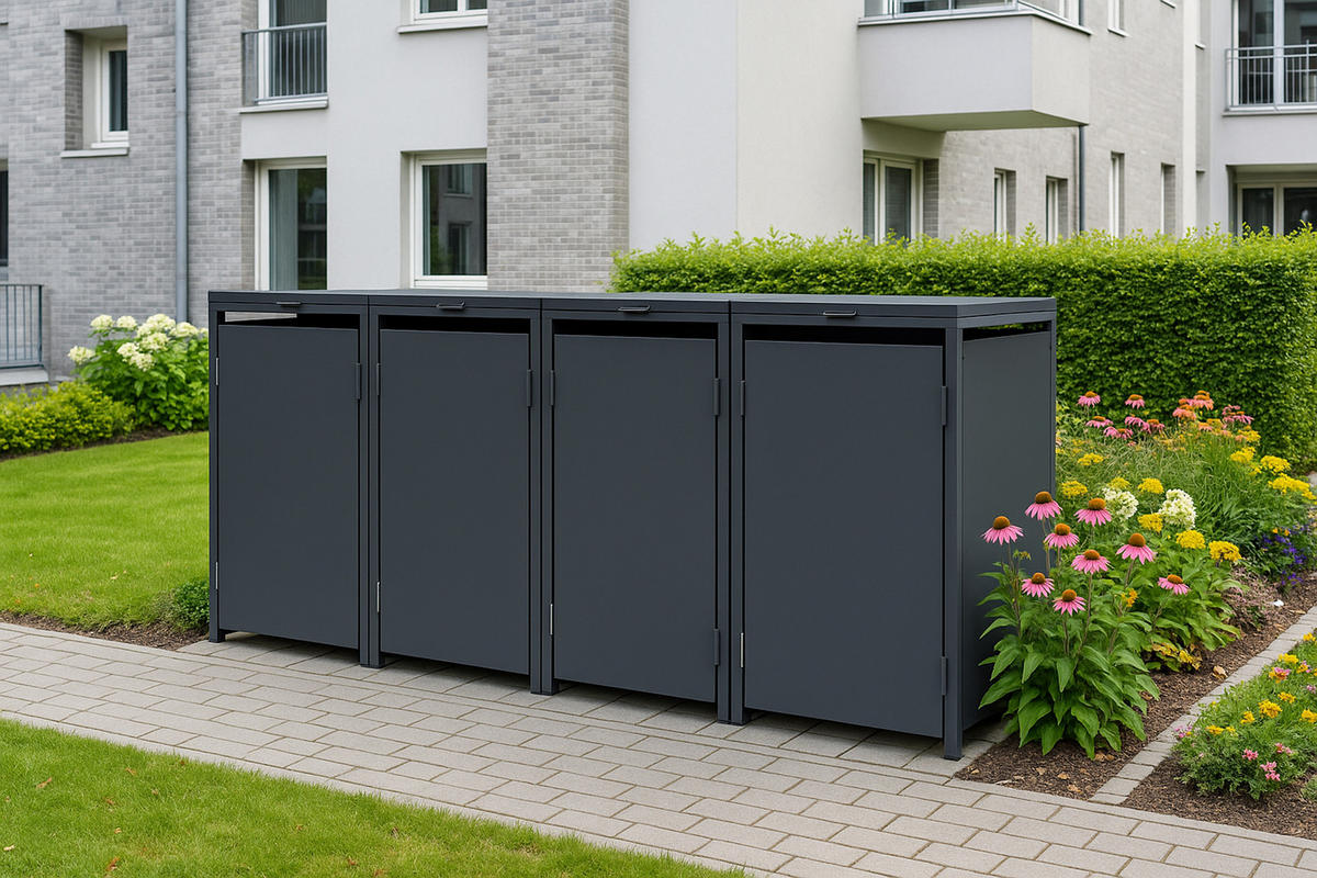 MÜLLTONNENVERKLEIDUNG Dublin - Mülltonnenbox für 4 - , Stahl verzinkt, anthrazit - Grau, Metall (264/116/80cm) - TPFGarden