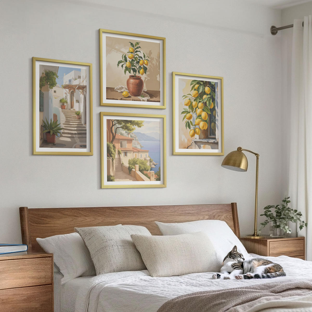 WANDBILDER 4er Set - 50x50 cm & 40x60 cm Goldrahmen - Lemon Streets Meerblick - Goldfarben, Kunststoff (50/50cm) - ArtPrintCave
