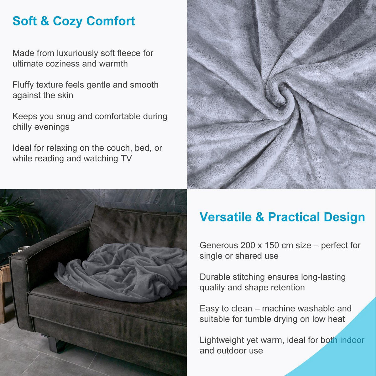 KUSCHELDECKE 200 / 150 cm (grau) - Grau, Kunststoff (150/200cm)