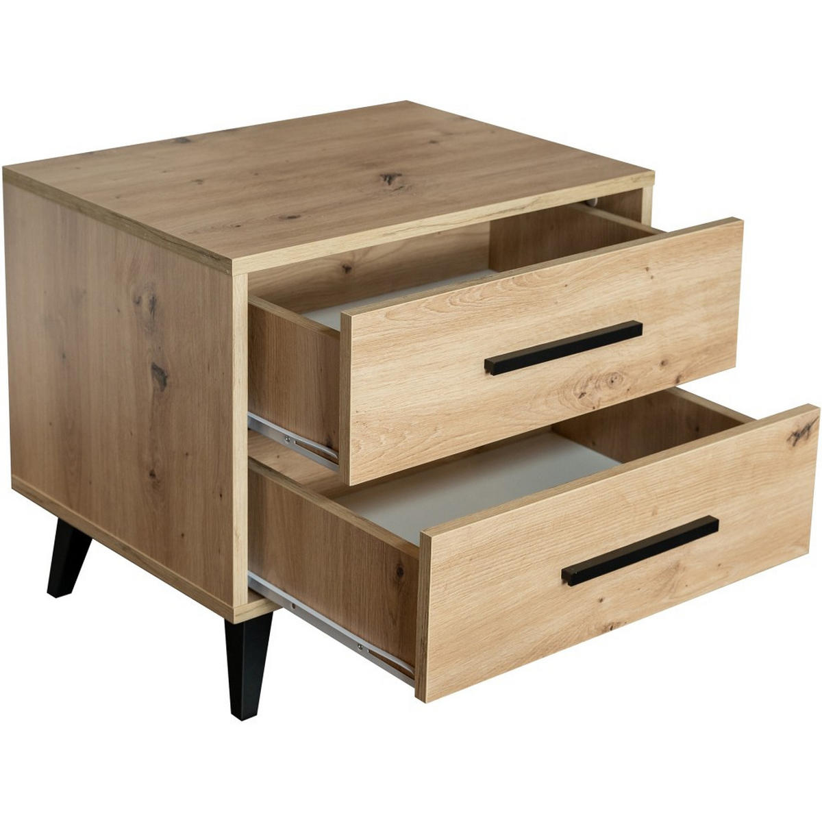 NACHTTISCH Kavo mit 2 Schubladen, eiche Sonoma - Schwarz/Sonoma Eiche, Holzwerkstoff (53.5/48/41cm) - Beautysofa