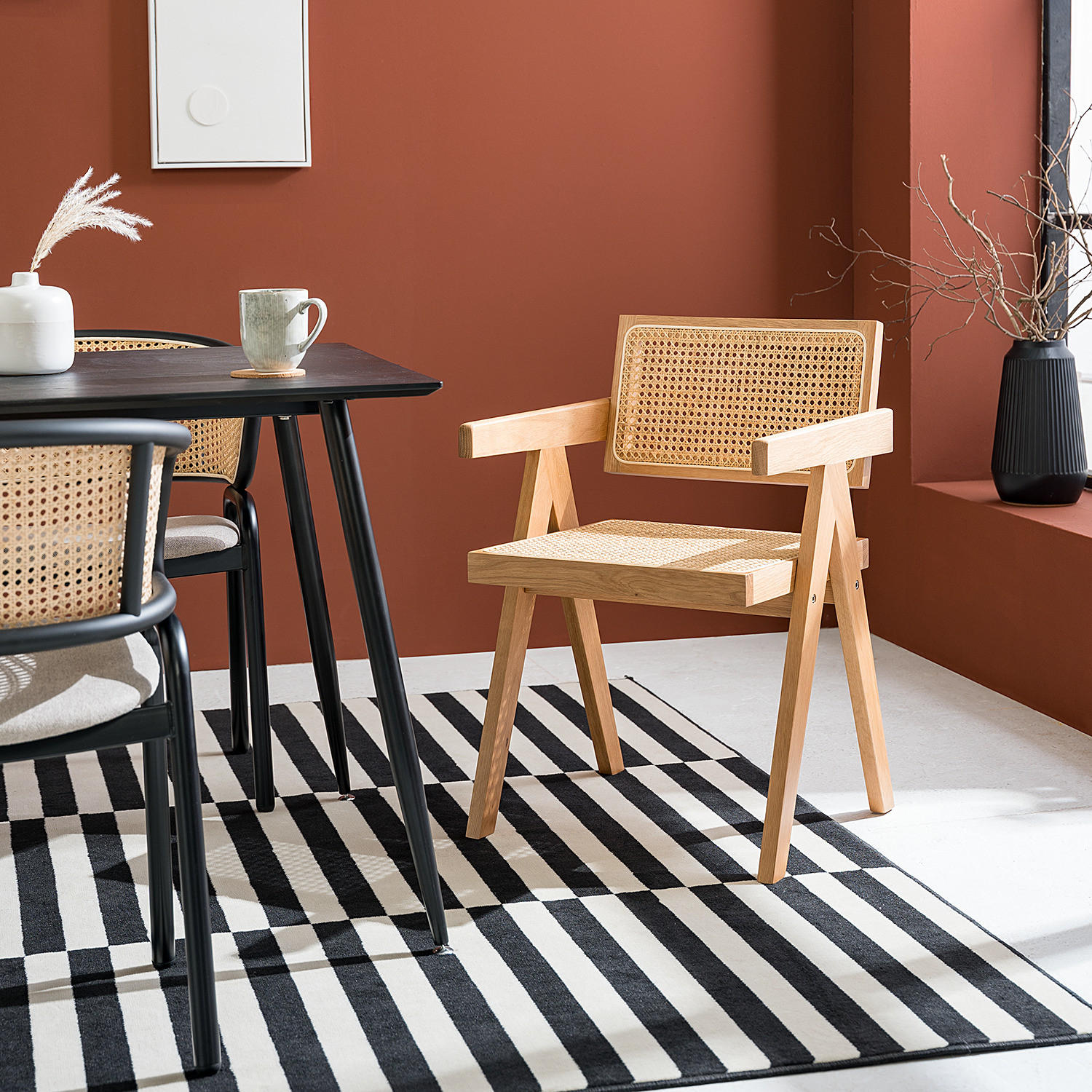 ARMLEHNENSTUHL mit Wiener Geflecht - Eiche massiv - Beige, Holz (51/77/54cm) - home24