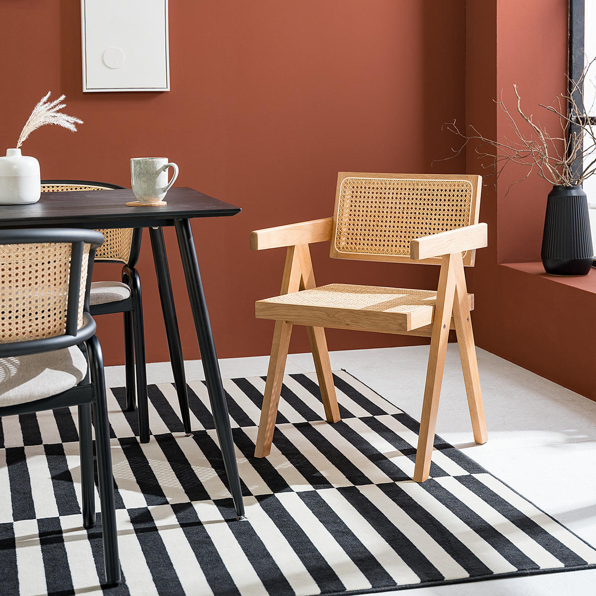 ARMLEHNENSTUHL mit Wiener Geflecht - Eiche massiv - Beige, Holz (51/77/54cm) - home24