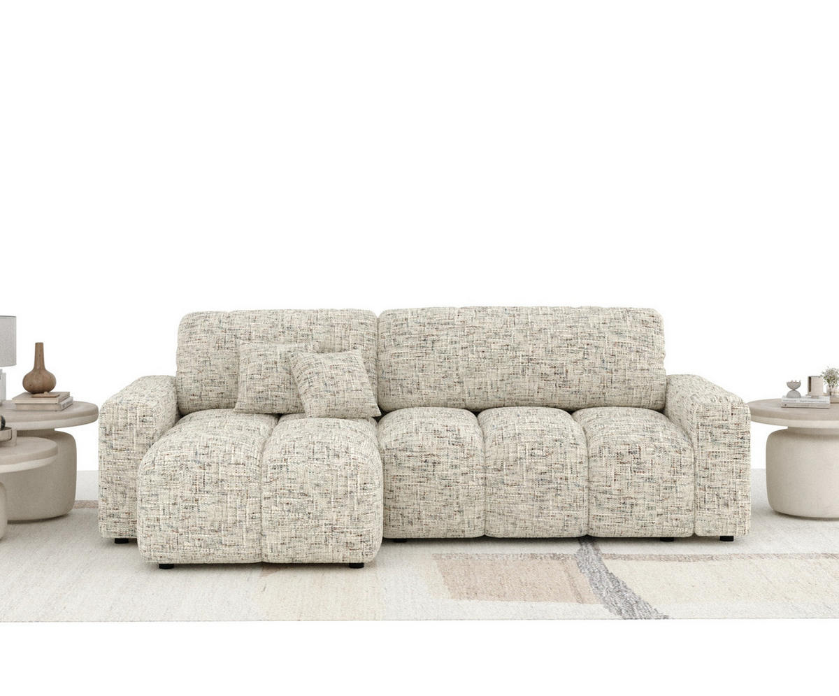 ECKSOFA MIT SCHLAFFUNKTION Ucci Beige Webstoff - Beige/Schwarz, Holz/Holzwerkstoff (233/142cm) - Maison de Reve