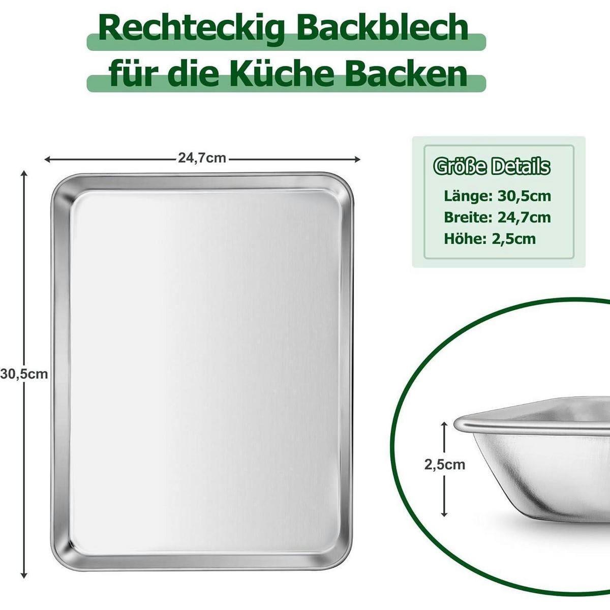 BACKBLECH Edelstahl 31 x 24 x 2,5 cm - Silberfarben, Metall (24/2.5/31cm)
