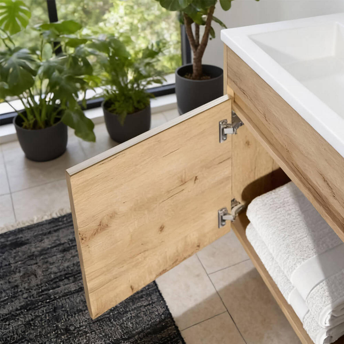 BADMÖBEL Komplettset BORKUM – Eiche - Eichefarben, Holzwerkstoff/Textil (45/48/25.5cm) - Home Deluxe