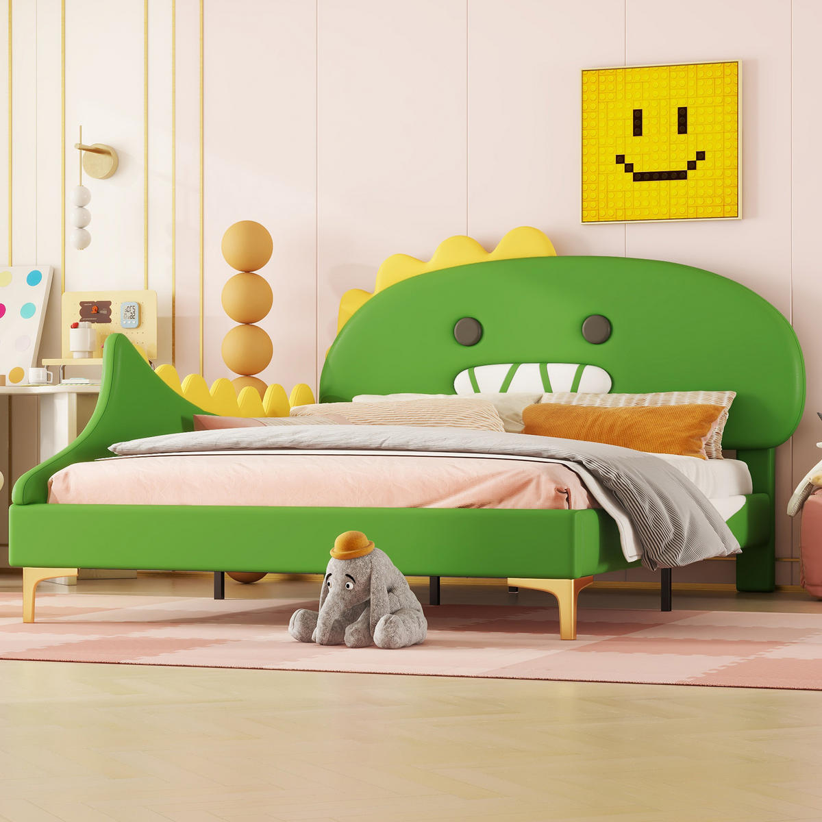 KINDERBETT in Dinosaurierform 140x200 cm PU Grün - Grün, Holzwerkstoff (140/200cm) - Beauniv