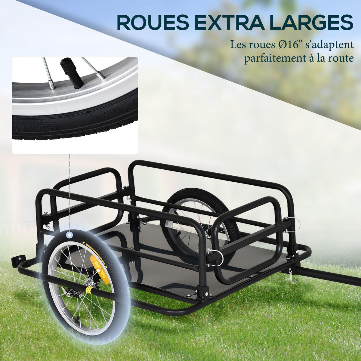 FAHRRADANHÄNGER DE-18164 klappbar, 70L Ladevolumen Schwarz - Schwarz, Metall (71.5/49/139cm) - ComfortXL