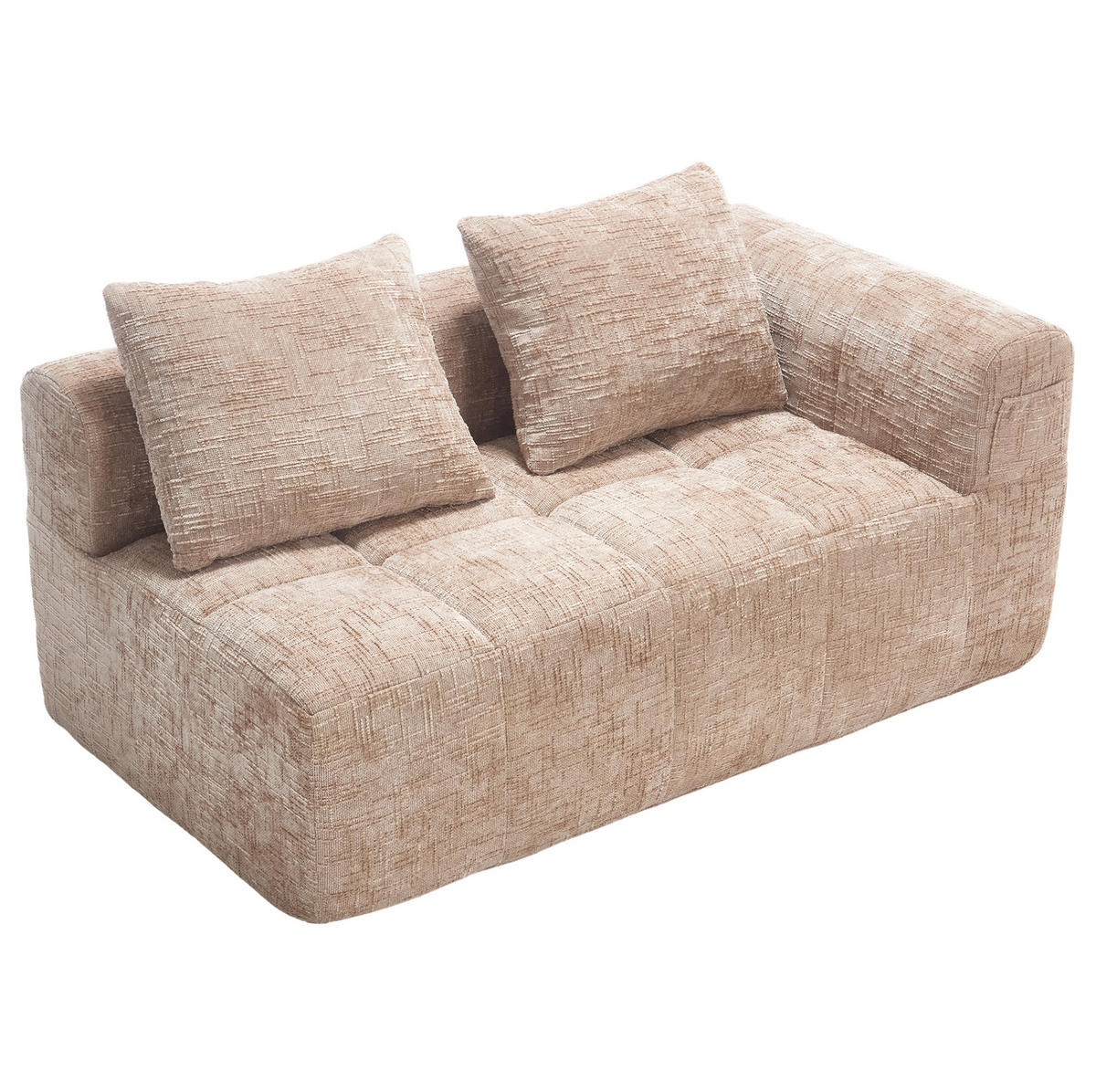 2-SITZER 158/90/60 cm Khaki aus Chenille mit Seitentaschen - Sandfarben, Textil (90/60/158cm) - OKMYHOME