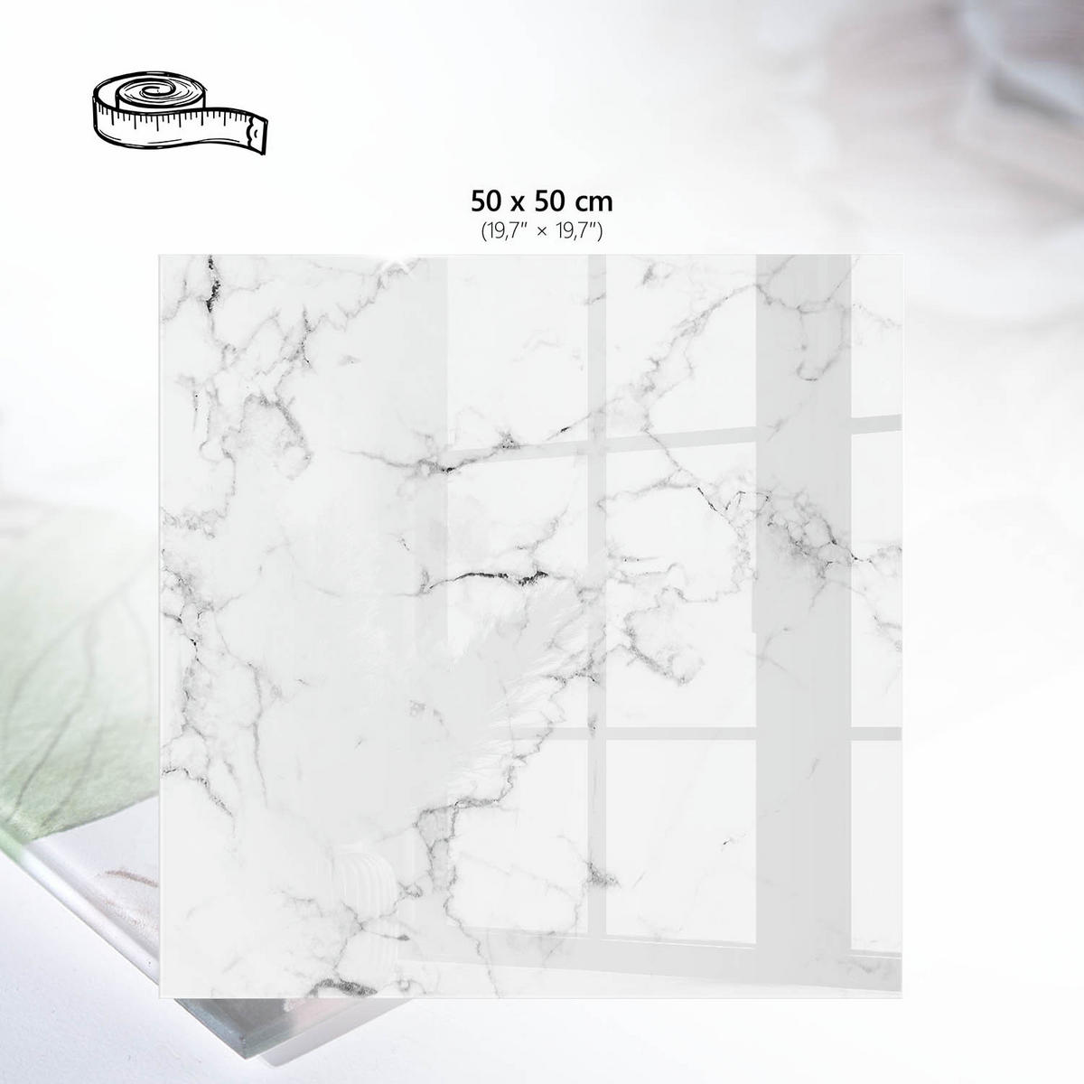 TISCHPLATTE 50x50 cm – Weißer Marmor - Beige, Glas (50/50/0.4cm) - Wallfluent