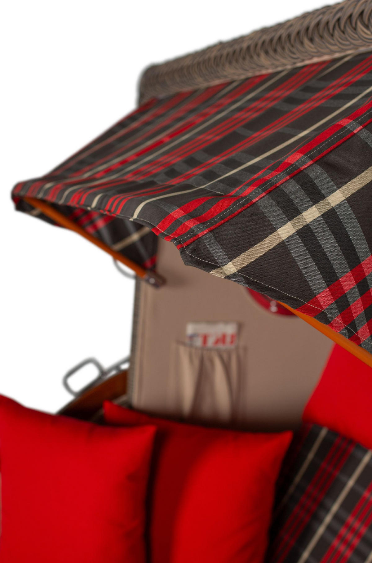 STRANDKORB Komplettset: Ammersee Mahagoni Bullauge - PE grau - Modell 529 - Beige/Rot, Holz/Kunststoff (125/165/80cm) - bene living