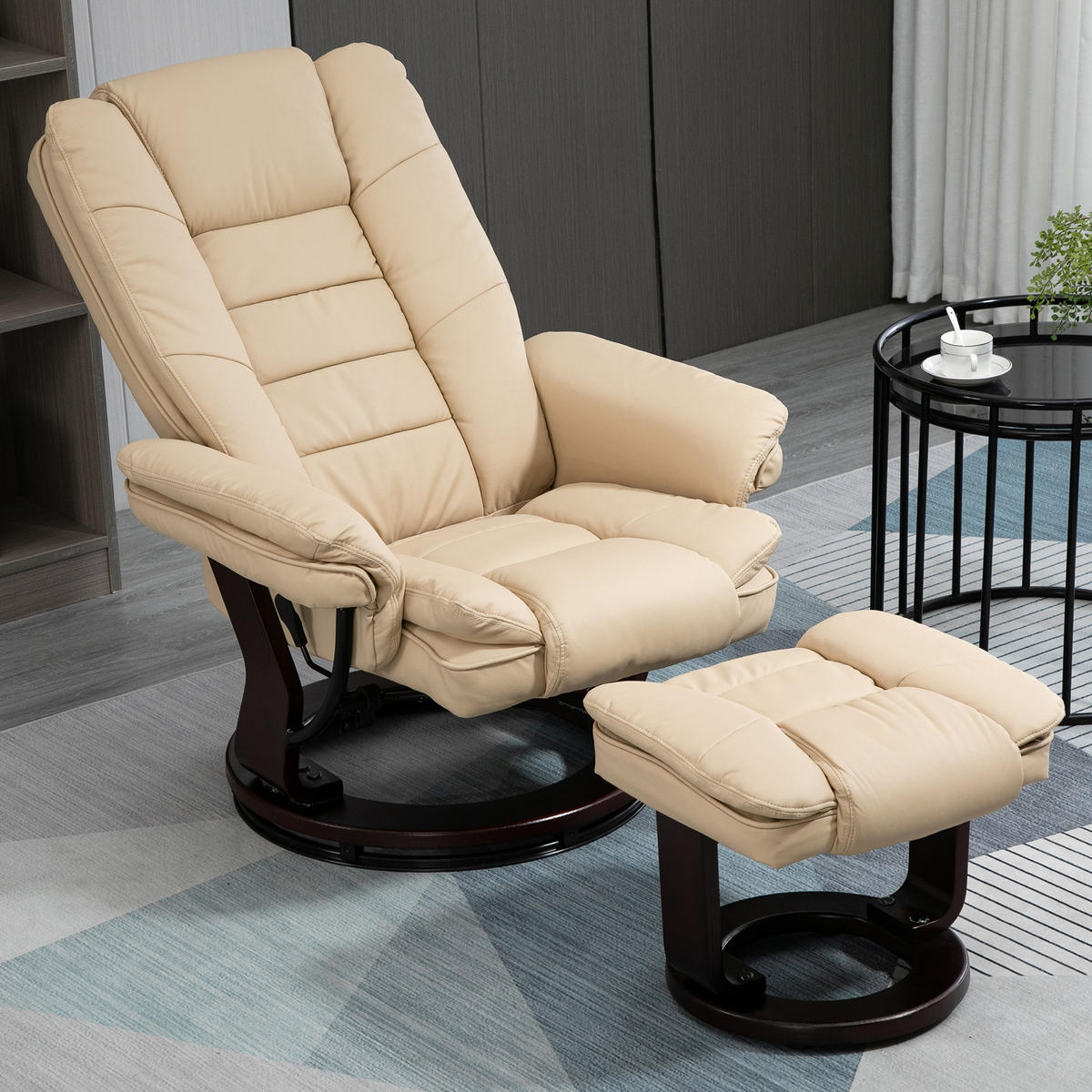 RELAXSESSEL DE-17417 135° neigbar, 360° drehbar mit Fußstütze Beige - Beige, Holz (82/106/85cm) - ComfortXL