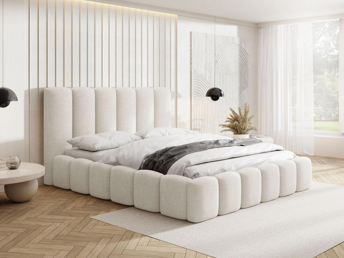 POLSTERBETT Serenity mit Bettkasten & Lattenrost in Creme Chenille 200 x 200 cm - Birkefarben/Creme, Holzwerkstoff/Kunststoff (200/200cm) - WFL GROUP