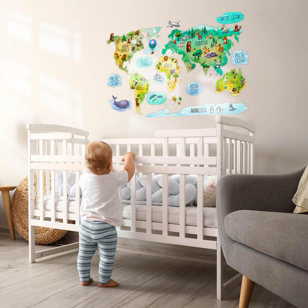 WANDAUFKLEBER 80x125cm - Bunte Weltkarte - Multicolor, Kunststoff (80/125/0.1cm) - Wallfluent