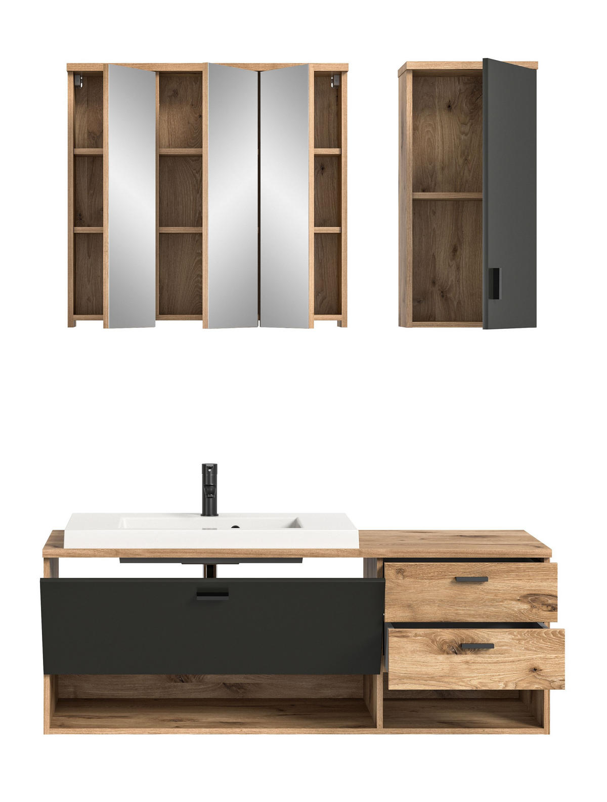 BAD-SET GRADO 4-tlg. (B/H/T: ca. 140/192/48 cm) in Nox Oak Nachbildung/Nox Oak - Eichefarben, Holzwerkstoff (140/192/48cm)