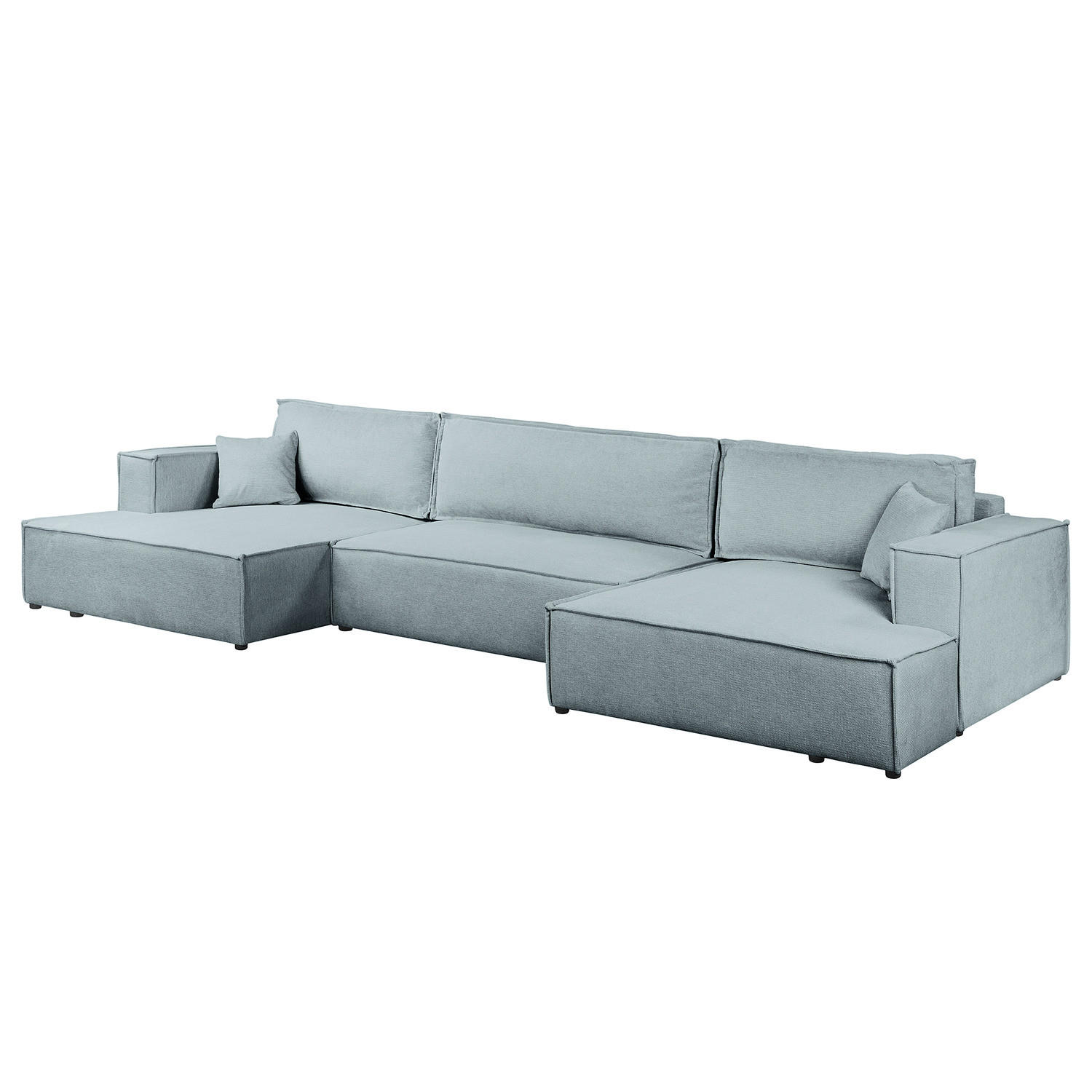 WOHNLANDSCHAFT mit Schlaffunktion - Blaugrau/Schwarz, Kunststoff/Textil (398/70/148cm) - home24