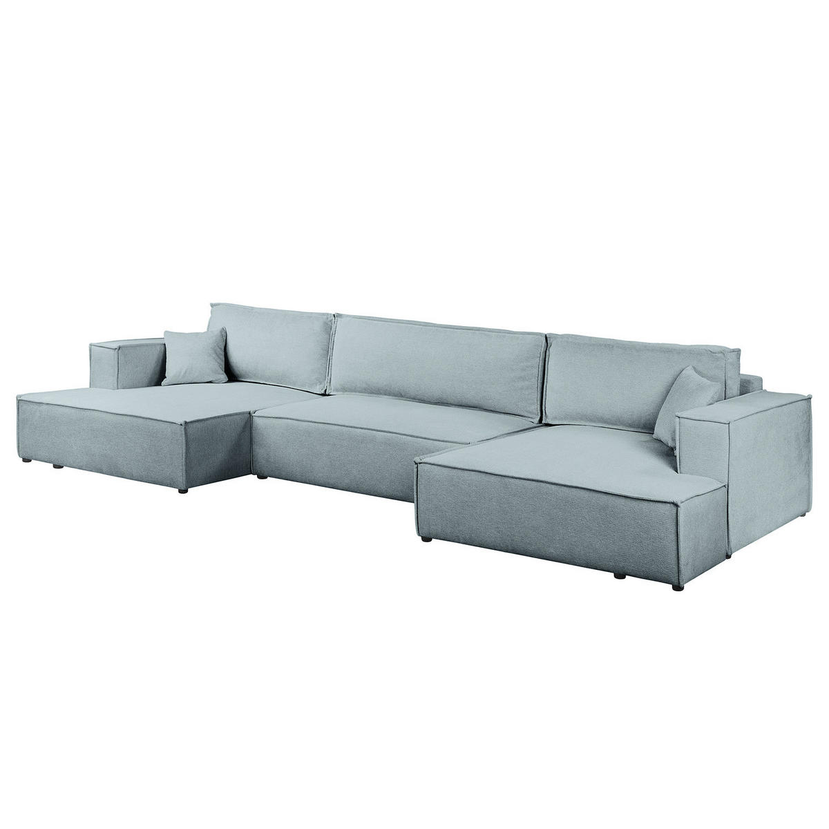 WOHNLANDSCHAFT mit Schlaffunktion - Blaugrau/Schwarz, Kunststoff/Textil (398/70/148cm) - home24