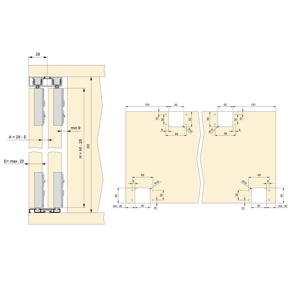 SCHIEBETÜREN und Flow sanftes Schließen, Set mit Aufsatzschienen 2,35 m, Paneele nicht inbegriffen, matt eloxiert 2er-set - Dunkelgrau, Metall (5/5/235cm) - EMUCA