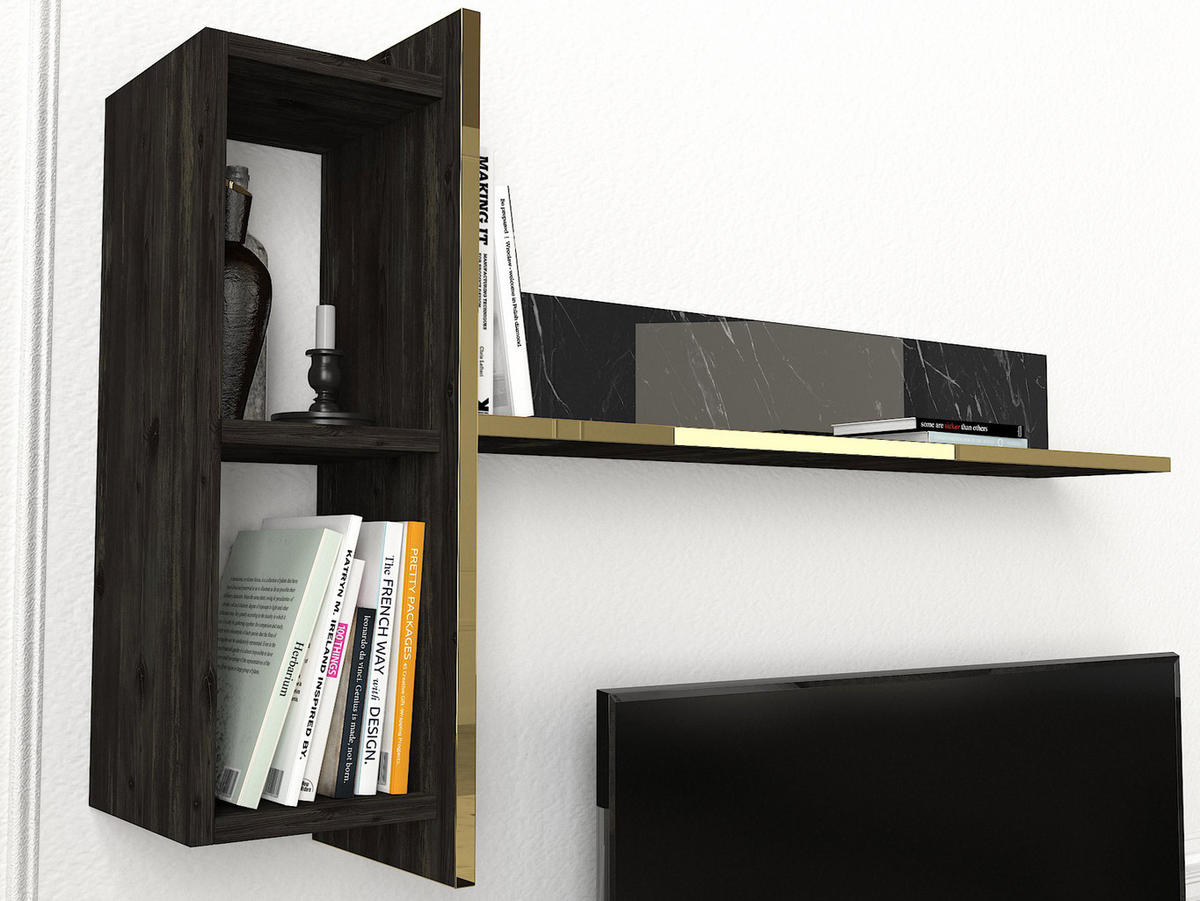 WOHNWAND Veyron Rebab Braun Dunkelgrau ( Marmor Optik ) - Dunkelgrau/Braun, Holzwerkstoff (180/45/32cm) - moebel17