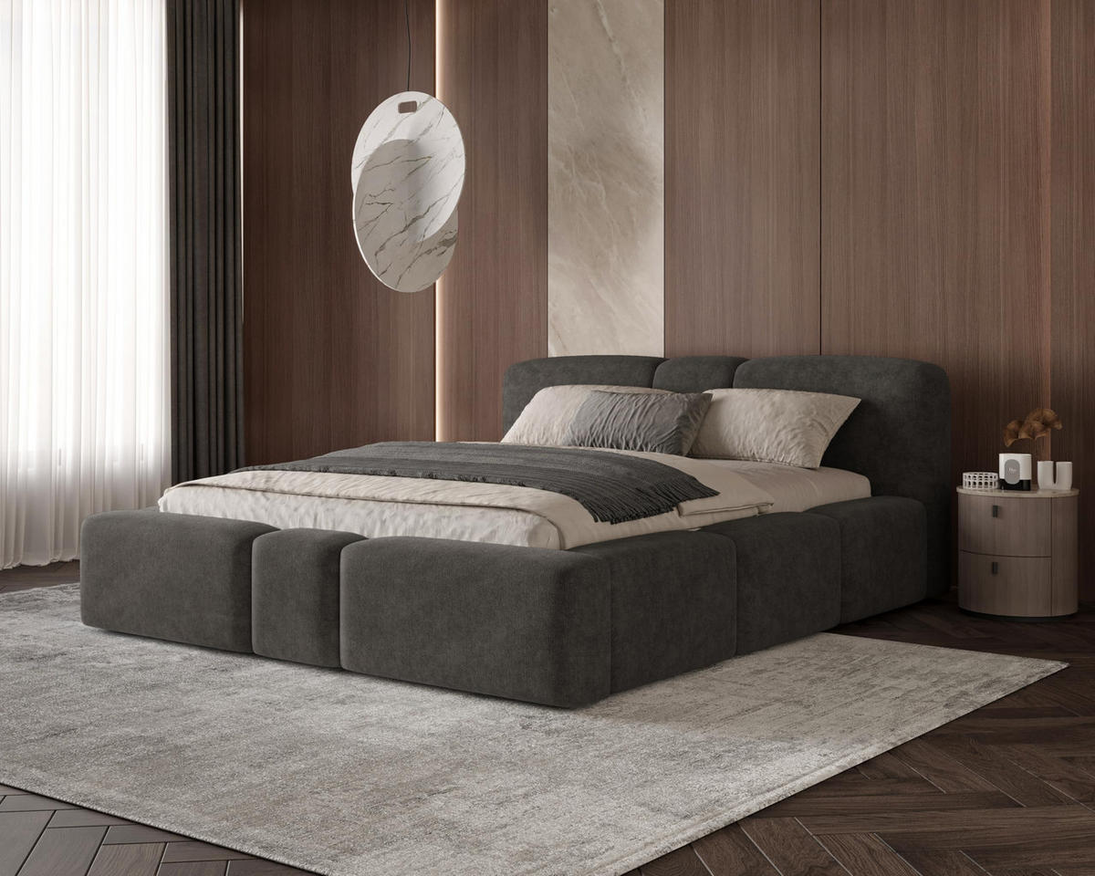 POLSTERBETT Monte140x200 cm- Bettkasten und Stauraum - Doppelbett mit Stabilem Metallrahmen - Anthrazit - Anthrazit, Holzwerkstoff (140/200cm) - Chilly