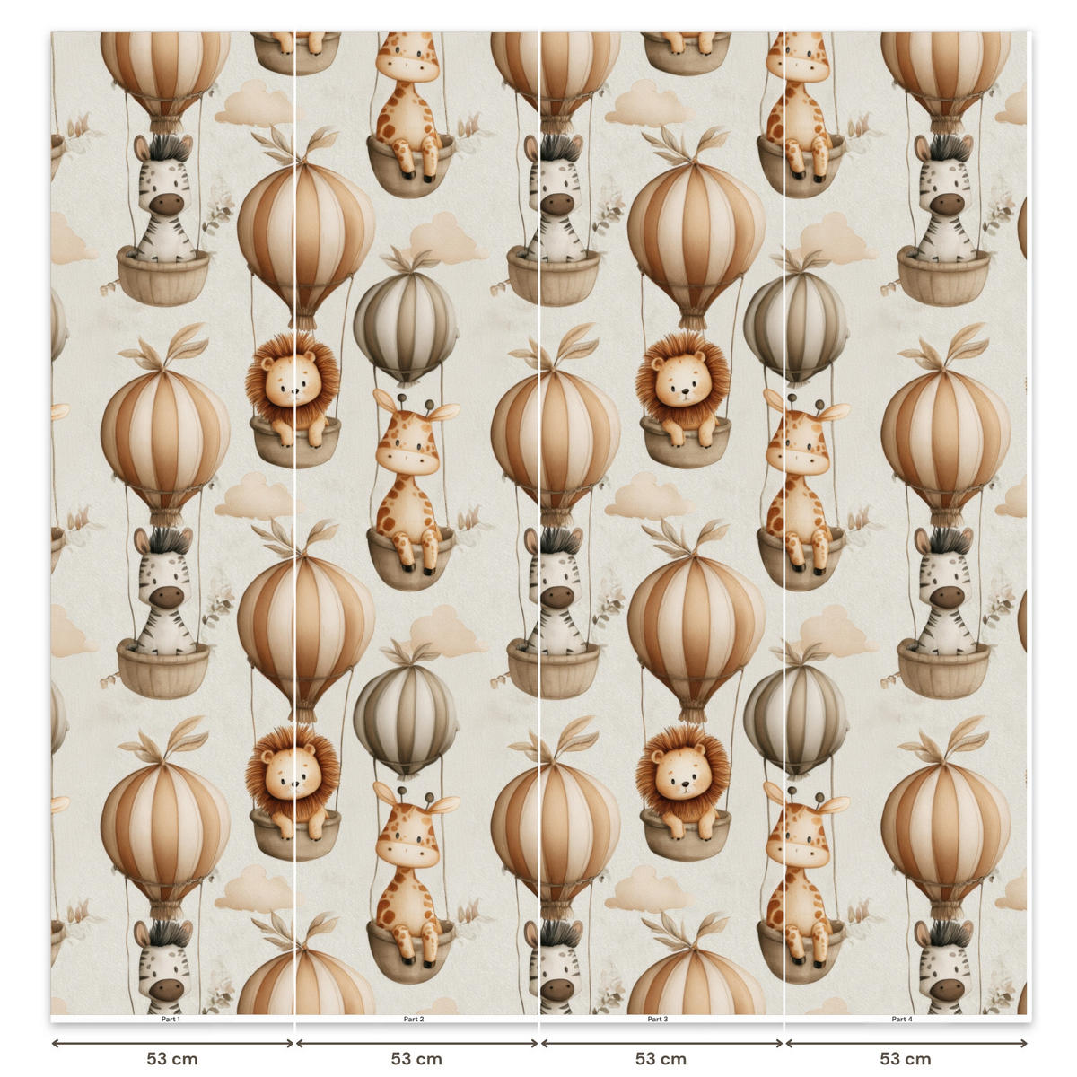 KINDERTAPETE - Safari - Heißluftballons - Taupe - 220x200 cm - Beige, Papier (220/200cm) - OnlyWow