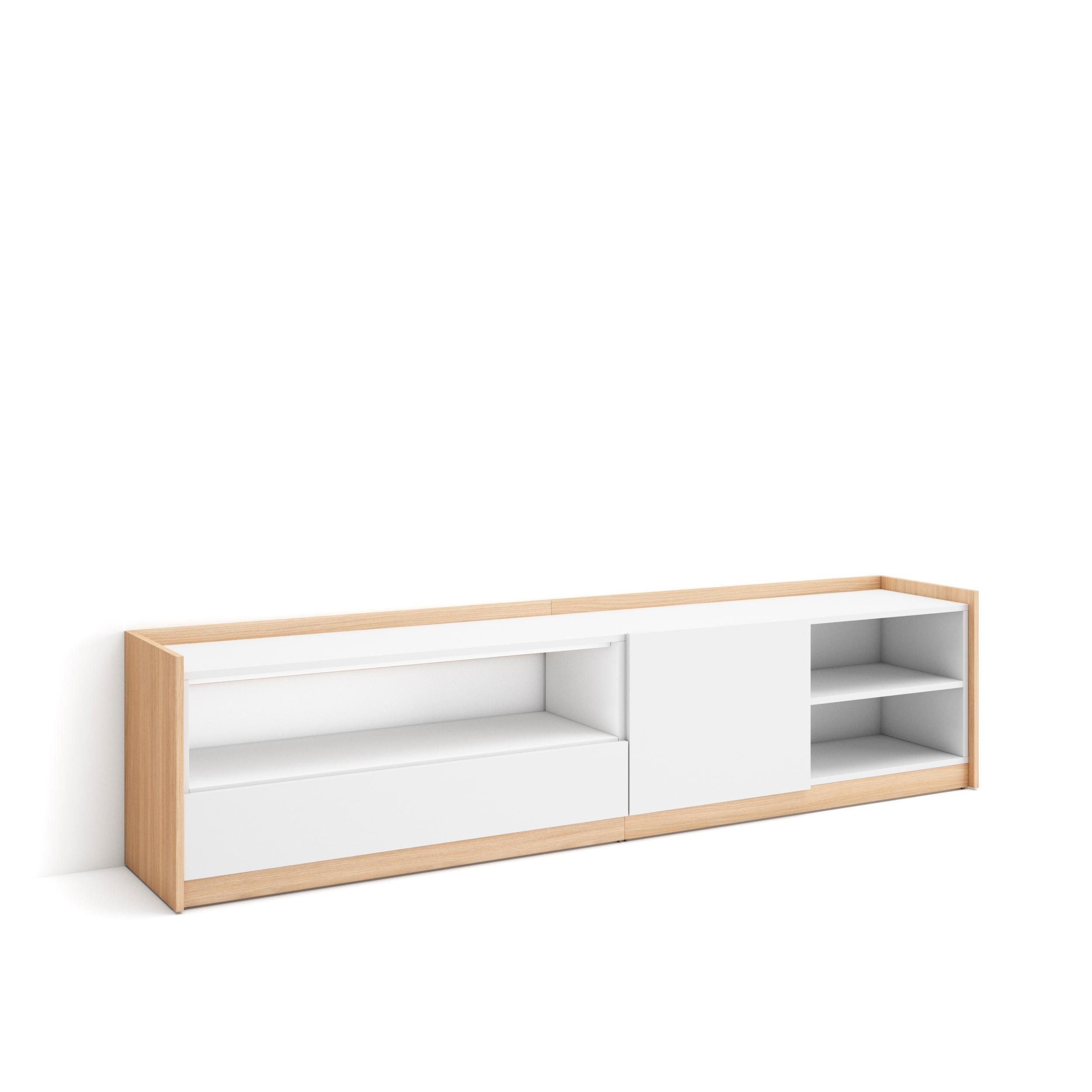 TV-SCHRANK, Lowboard, Weiß und Eiche Soft, 207/37/50cm - Weiß, Holzwerkstoff (207/50/37cm) - Skraut Home