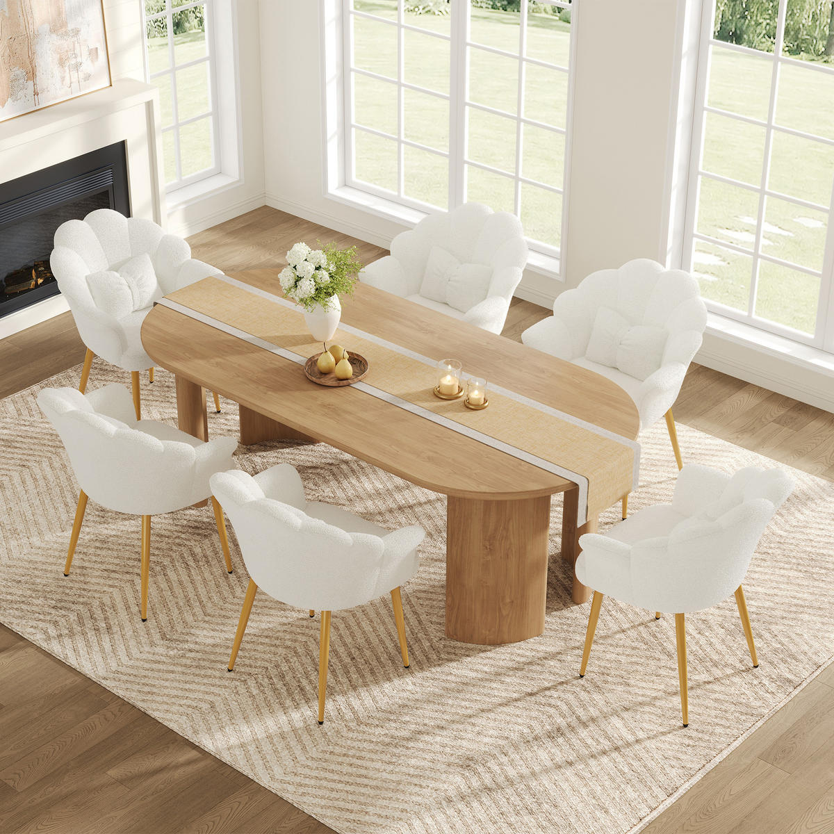 ARMLEHNSTUHL-SET 6 Stück, Blütenblatt-Design, DE-42136, Weiß - Weiß, Holzwerkstoff (65.5/85/64cm) - ComfortXL